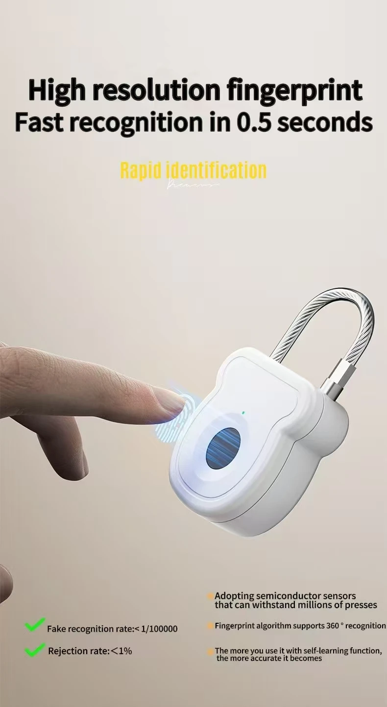 Mini Fingerprint Padlock USB Keyless Luggage Lock Electronic Lock Smart Biometric Fingerprint Door Lock Quick Unlock For Travel