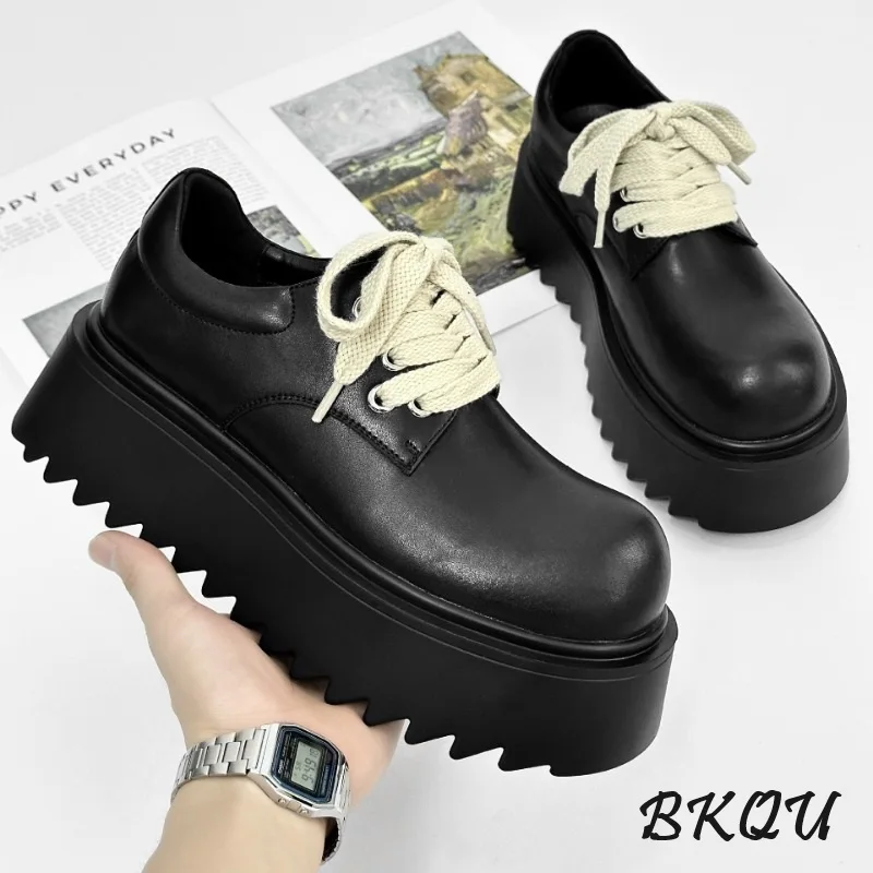 BKQU Basic High Quality Thick Sole All-match Men 2024 New Autumn and Winter Trend British Style Derby Shoe Design Sense