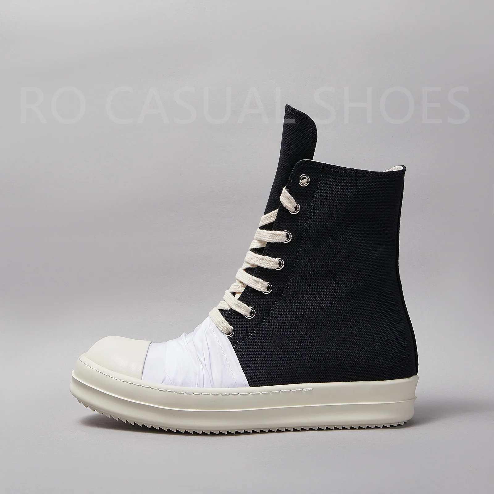 Ricks Outdor Luxury Pleated Black Canvas High Top Quality Owens Men Shoe Lace Up Women Sneaker Casual Owens Design boots & Shoes