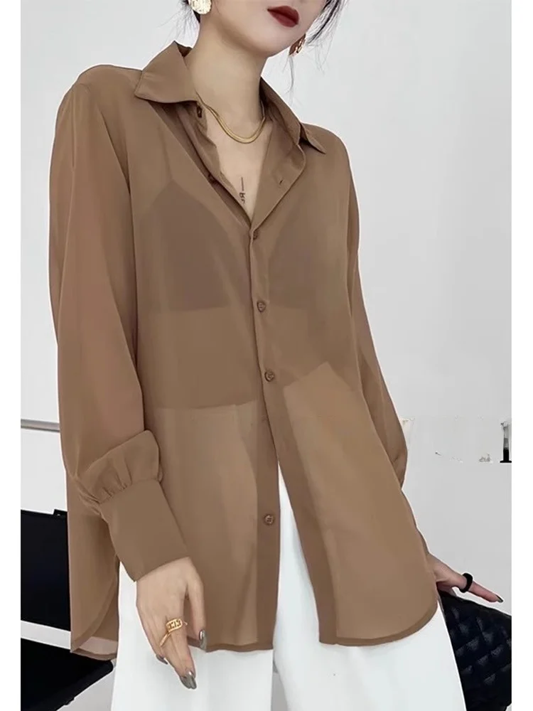 

Женский летний тонкий кардиган из шифона с защитой от солнца, корейский стиль, с длинными рукавами и воротником