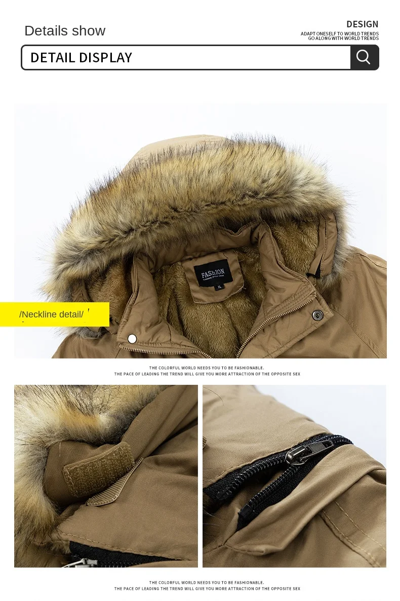 Men's padded Clothing Autumn Winter New Fashion Warm Thickened Outdoor Hooded Fur Collar Trench Coat Men's Medium Length Jacket