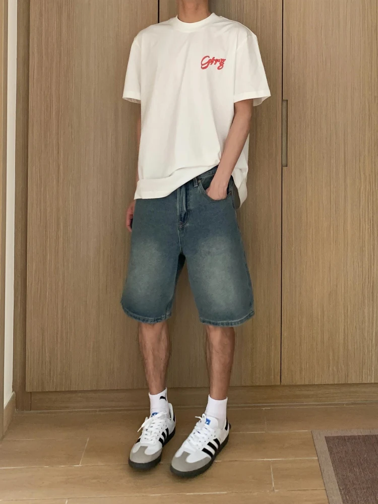 

Мужские джинсовые шорты в американском ретро-стиле, синие, повседневные, длиной до колена, со средней посадкой, свободного кроя, молодежные, для активного образа жизни, на различные случаи жизни.