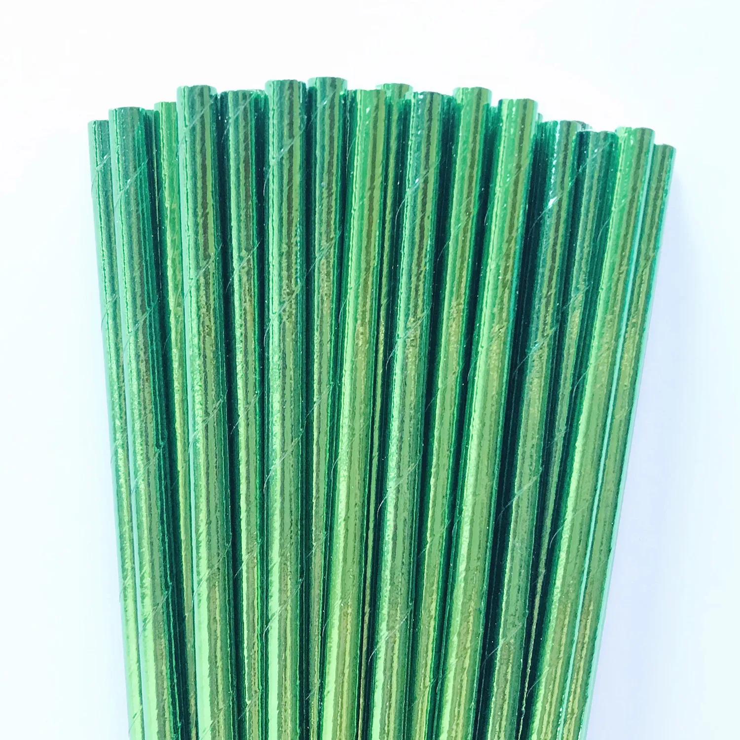 100 Pcs Metallic Plain Green Foil Paper Straws,Solid Pure Color Rustic Wedding Spring Garden Jungle Party,Lime Mason Jar Bulk