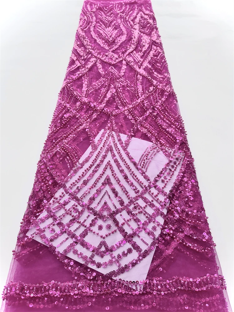 

African French Sequined Lace Fabrics 2025 High Quality Beaded Lace Nigerian Groom Embroidered Dress Material For Party Sewing