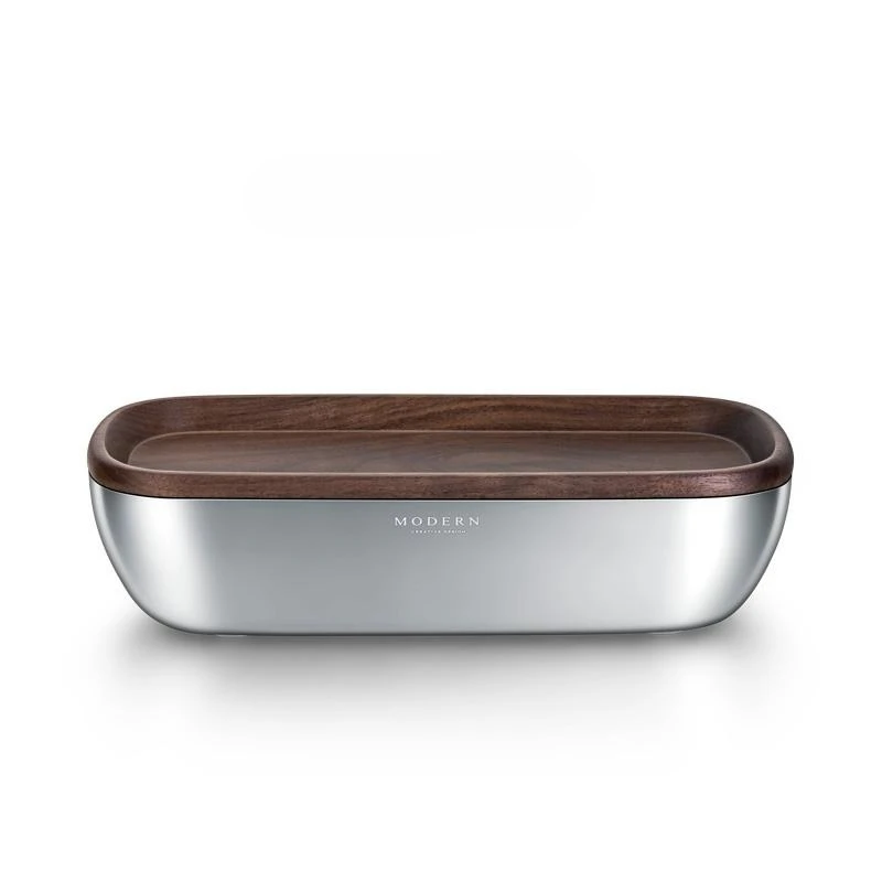 

Minimalist Luxurious Stainless Steel Walnut Double-Layer Desktop Storage Tray for Keys Snacks Jewelry - Entrance Organizer