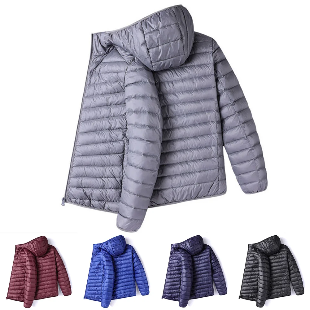 Hooded Outerwear Men Down Jacket Outdoor Activities Regular Clothing Length Solid Color Pattern Spring Autumn Winter Use