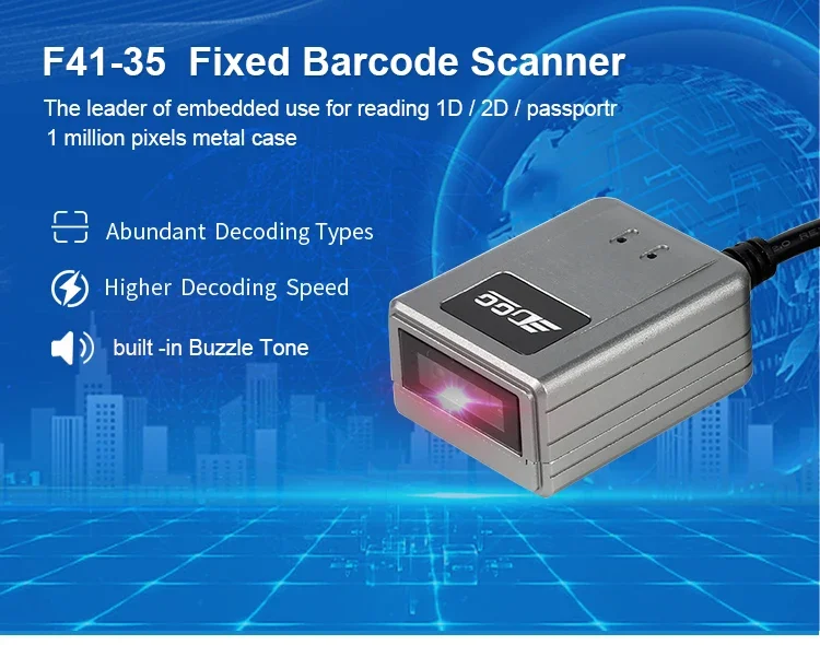 เครื่องสแกนบาร์โค้ดแบบติดตั้ง EDOO F41-35 คุณภาพสูง รองรับ USB RS232 สแกน QR Code 2D PDF417 MRZ สำหรับหนังสือเดินทาง แบบติดตั้งถาวร