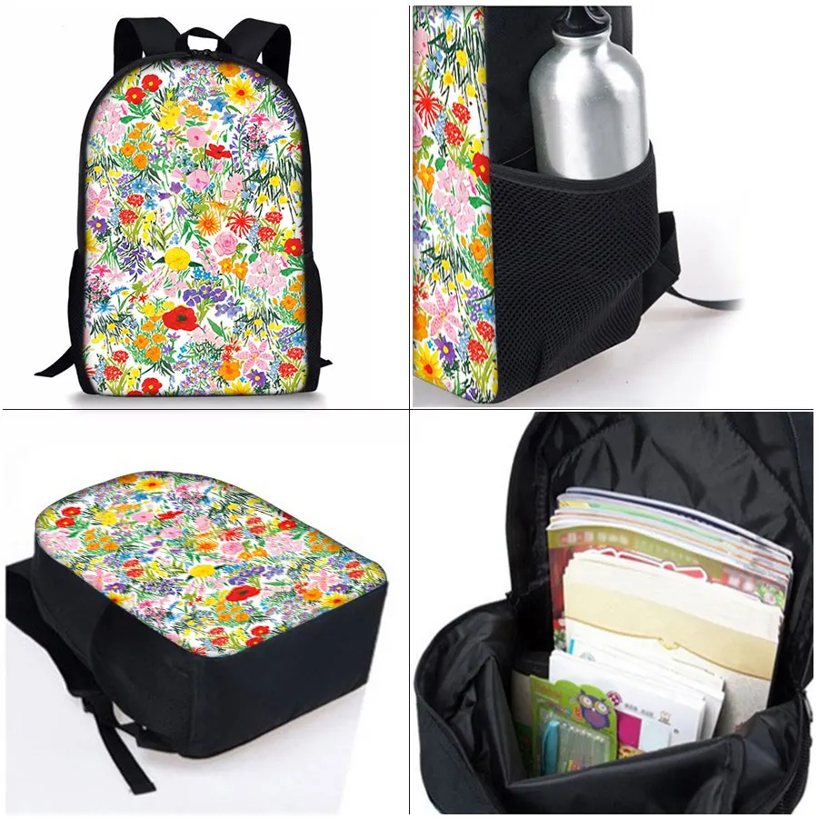 Zaini con set di tre pezzi con motivo floreale per ragazzi e ragazze, i migliori regali, zaino scolastico per cartoni animati 3D per bambini