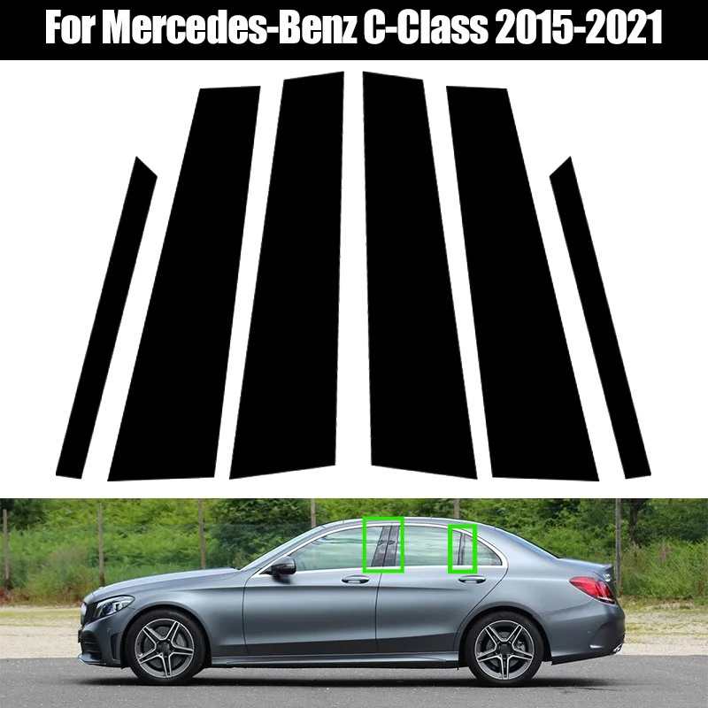 

6Pcs Glossy Black Car Window Door Pillar Posts Trim BC Column Cover Stickers Decal For Mercedes-Benz C-Class 2015-2019 2020 2021