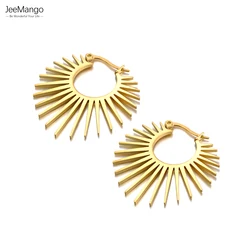 JeeMango Stainless Steel Fashion Statement Hoop Earrings For Women 18K Gold Color High Quality Waterproof Ear Jewelry JE23176