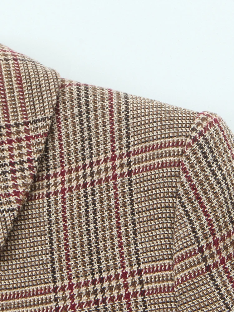 European and American style autumn new fashion trend women's clothing lapel long sleeve houndstooth short suit jacket trousers