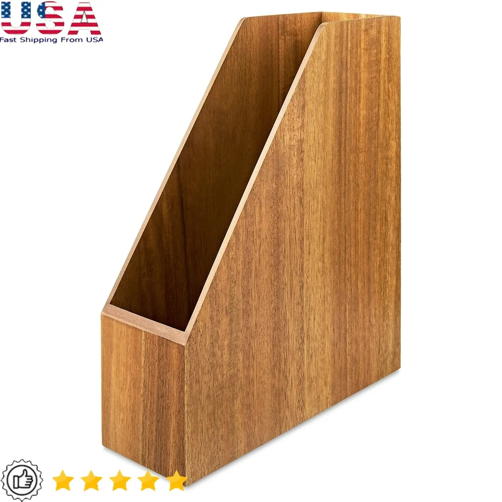 

Деревянный держатель для журналов, организация стола, отделка акации, хранение файлов, пространство без беспорядков, вмещает 12 журналов, идеальные студенты