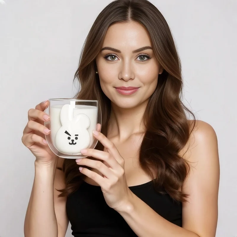 Прозрачная стеклянная чашка в стиле аниме BT21, двухслойная защита от тепла, бытовые чашки для курицы, молока, кофе