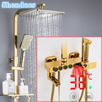 Gold Thermostatic Digital Bathrooom Shower System Hot Cold Bath Faucet Accessories Wall Munted Golden Digital Shower Set Faucets
