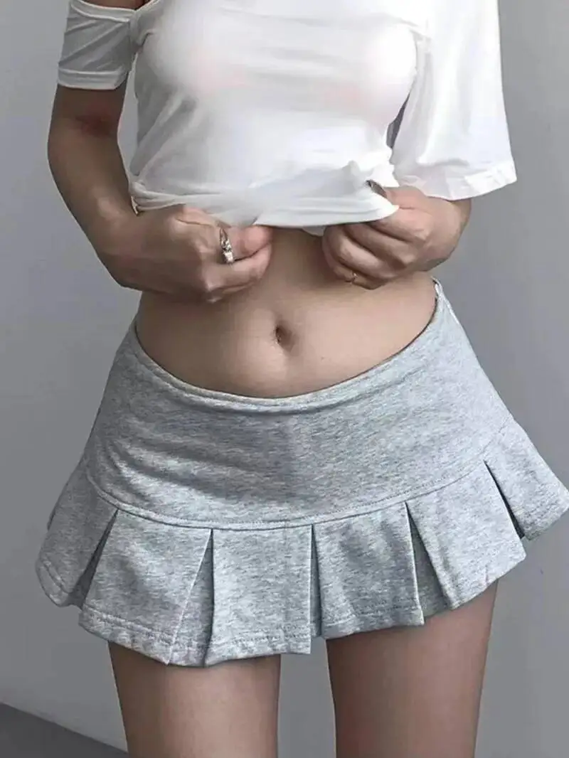 Streetwear Y2K Gray Mini Skirts Women 2026 Summer Low Waist Pleated Shorts Skirt Woman Sexy A Line Miniskirt Mujer Faldas 3O2W
