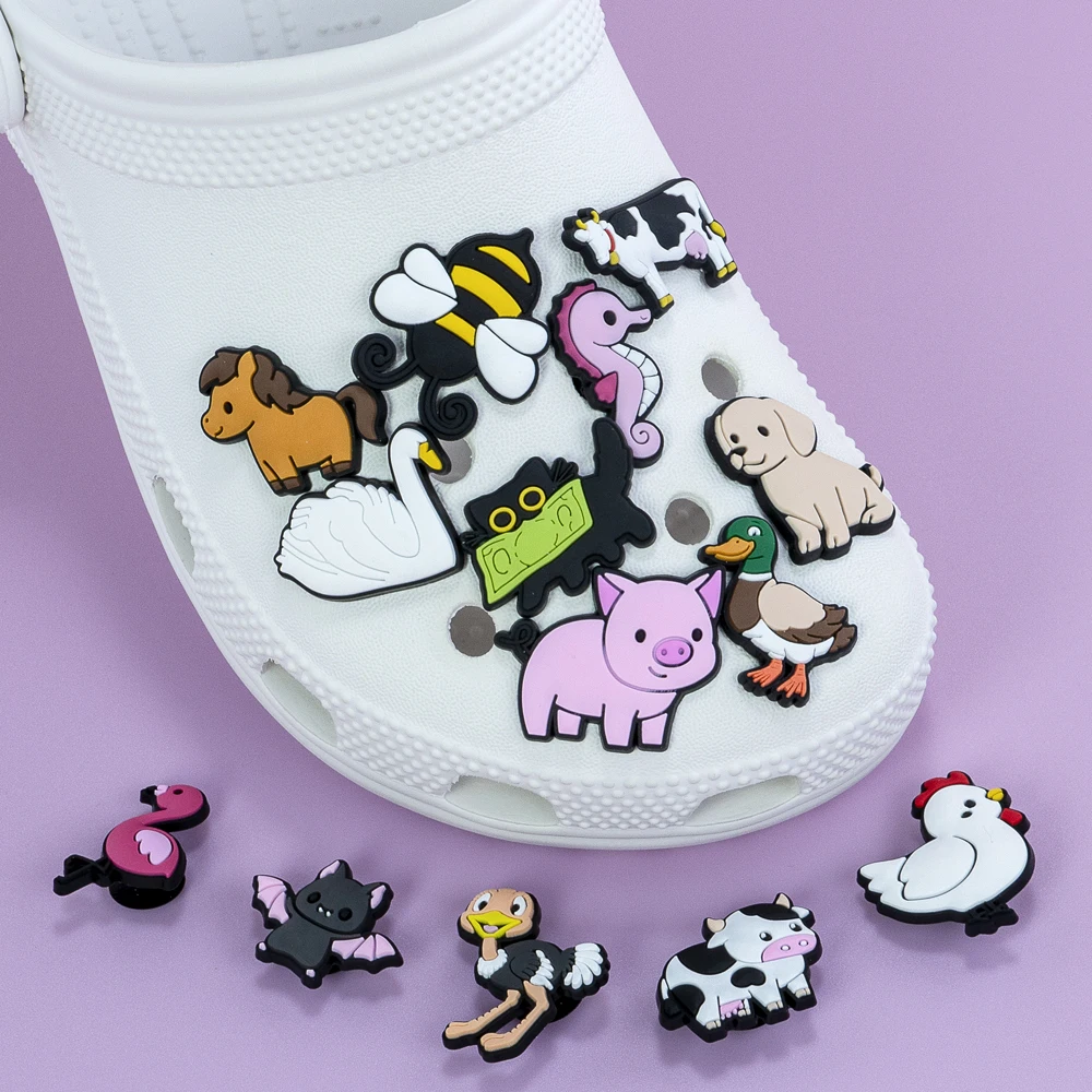 1/16PCS Shoe Charms Cute Farm Animals Cow Bunny Pink Pig Dog Cat Shoe Buckle Pin Accessories Women Men Shoe Decoration for Clog