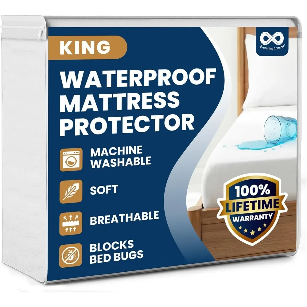 Premium King Size Waterproof Mattress Protector Hypoallergenic Noiseless Washable 18 Deep Pocket Bed Bug Dust Mite Proof