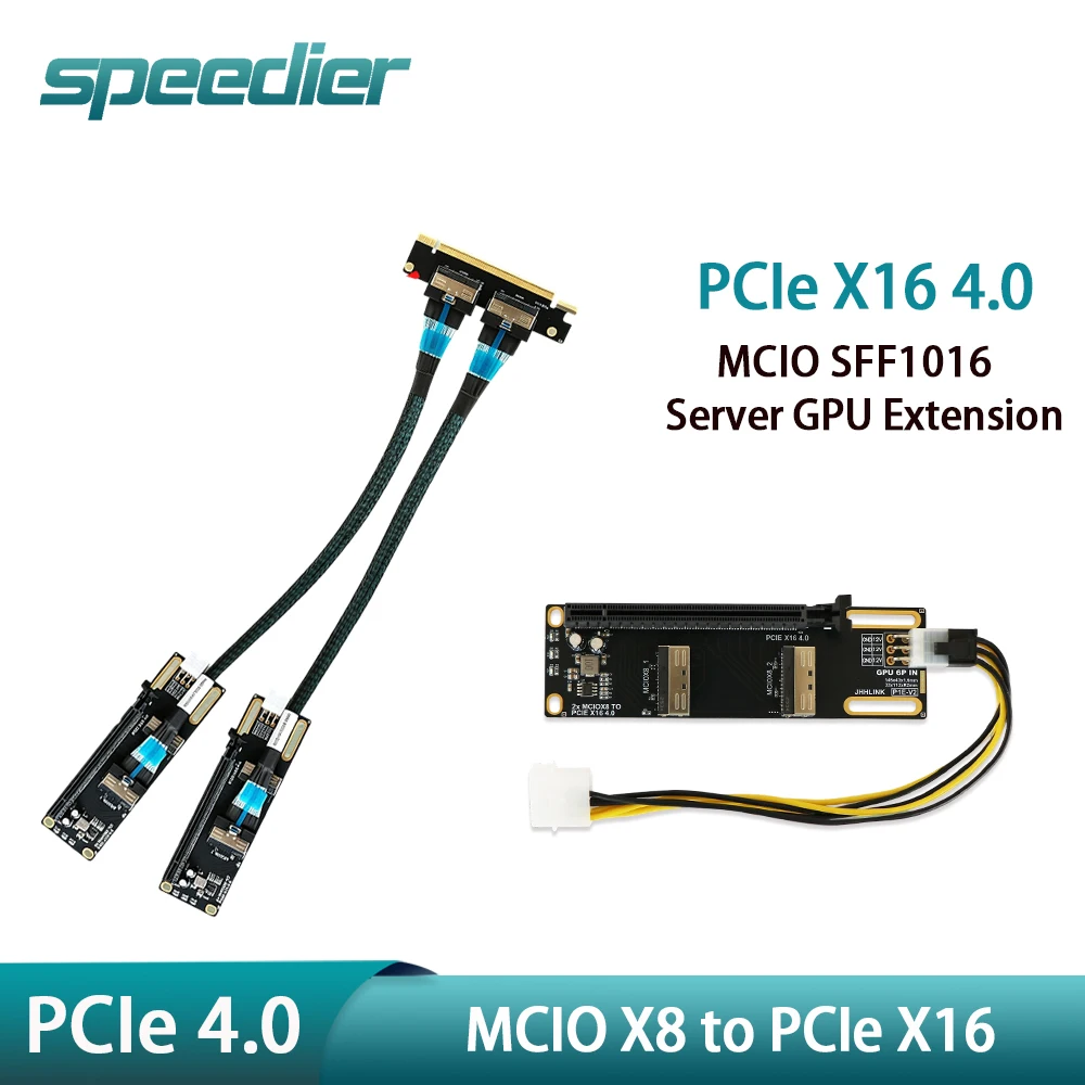 2 Ports MCIO X8 SFF1016 To PCIe X16 4.0 GEN4 Riser Card 2-in-1 Conversion Adapter Card 6-Layer Thickened PCB High Speed 6P Power