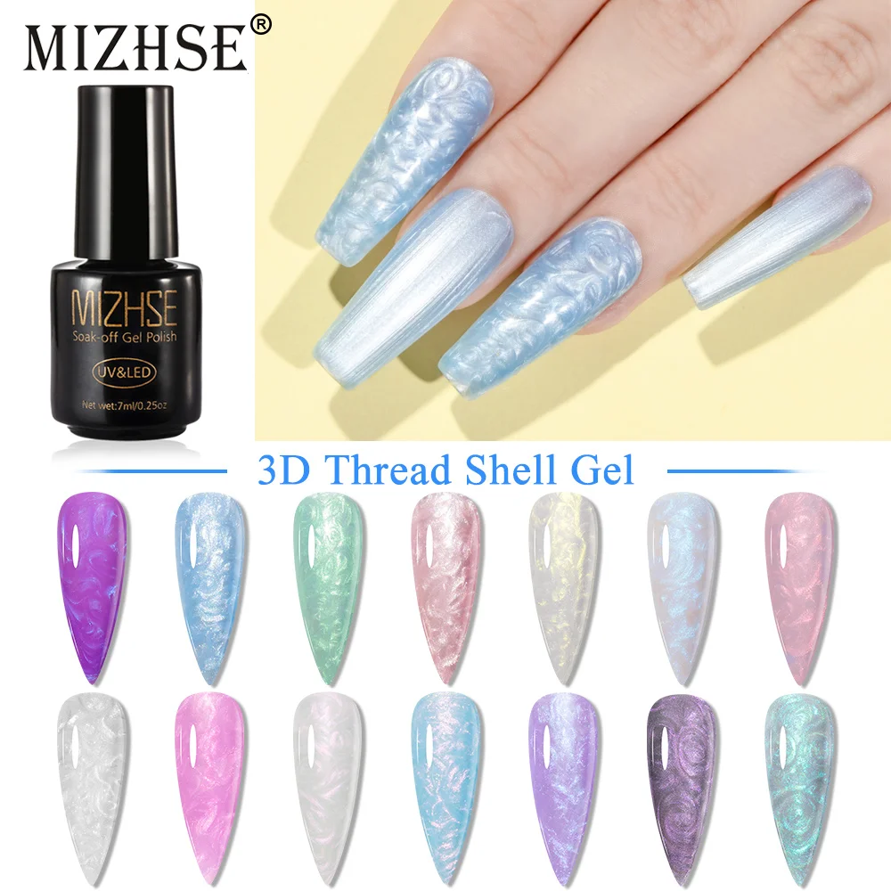 MIZHSE 7ml Filo Shell Gel Smalto per unghie Lucido Glitter Effetto Perla Smalto Gel Per Unghie Art Soak Off Gel UV Necessario Base Top Coat