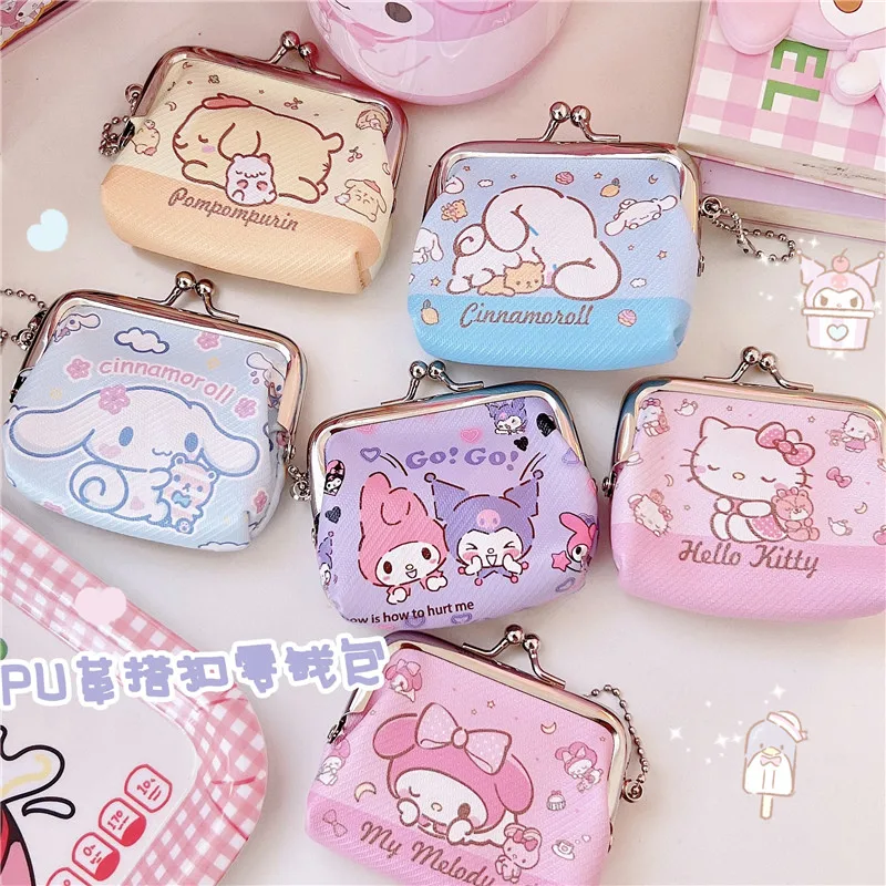 Sanrio Kawaii Cute PU Leather Mini Cinnamon Dog Kuromi My Melody Coin Purse Headphones Portable Small Pendant Christmas Gift