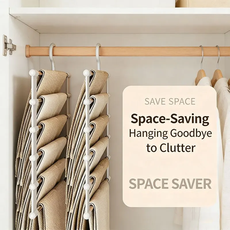 3Pcs-Combination Heavy Duty Folding Multi-Layer Pants Rack- Wardrobe Organizer with Anti-Slip And Anti-Wrinkle Layers,