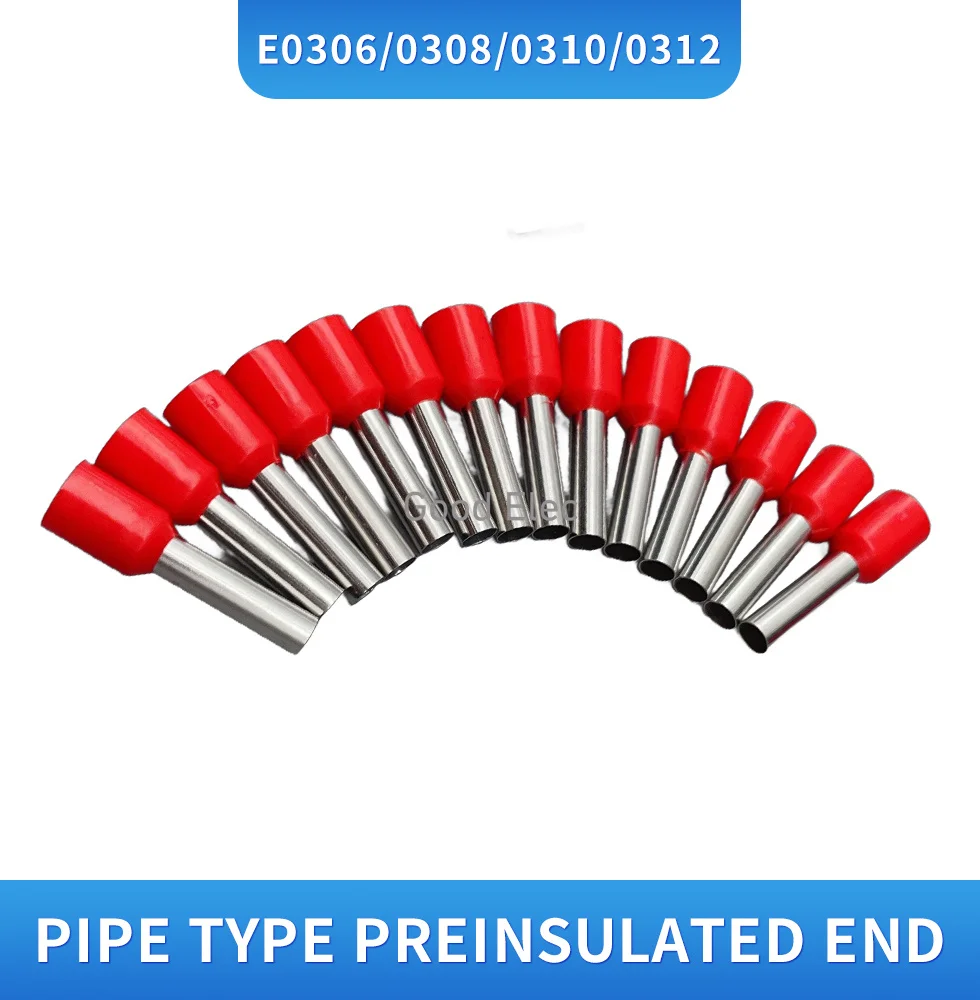100pcs/Pack E0306 E0308 E0310 Insulated Ferrules Terminal Block Cord End Wire Connector Electrical Crimp Terminator