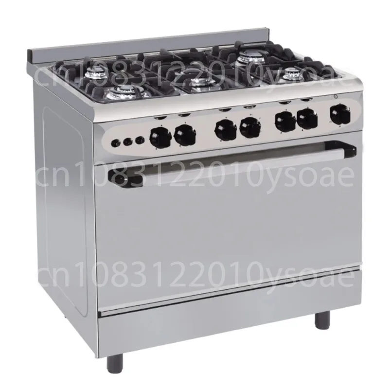 Estufa comercial de 5 quemadores de acero inoxidable de 80 cm, estufa G independiente de 5 quemadores con horno