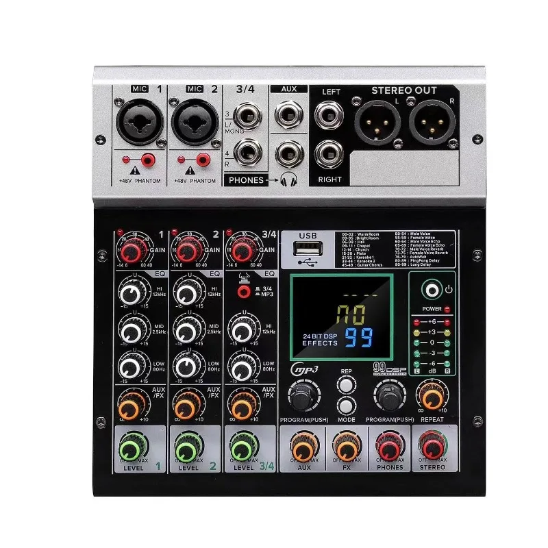 

Small four-way mixer USB Bluetooth mixer digital effect device, live recording DJ mobile phone computer sound card