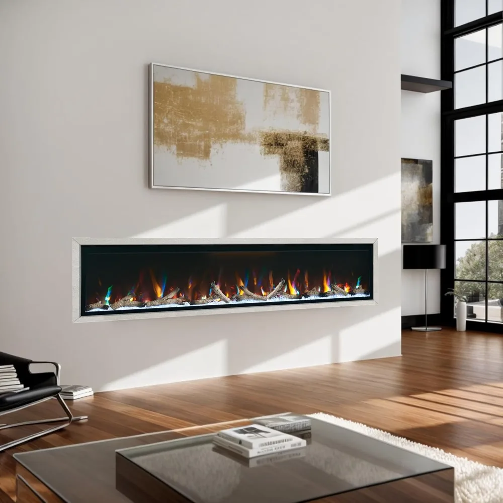 مدفأة كهربائية مقاس 72 بوصة مع إطار من الألومنيوم، تصميم فتحات تهوية مخفية، سخان مدفأة مثبت على الحائط مع ترموستات 1 #2