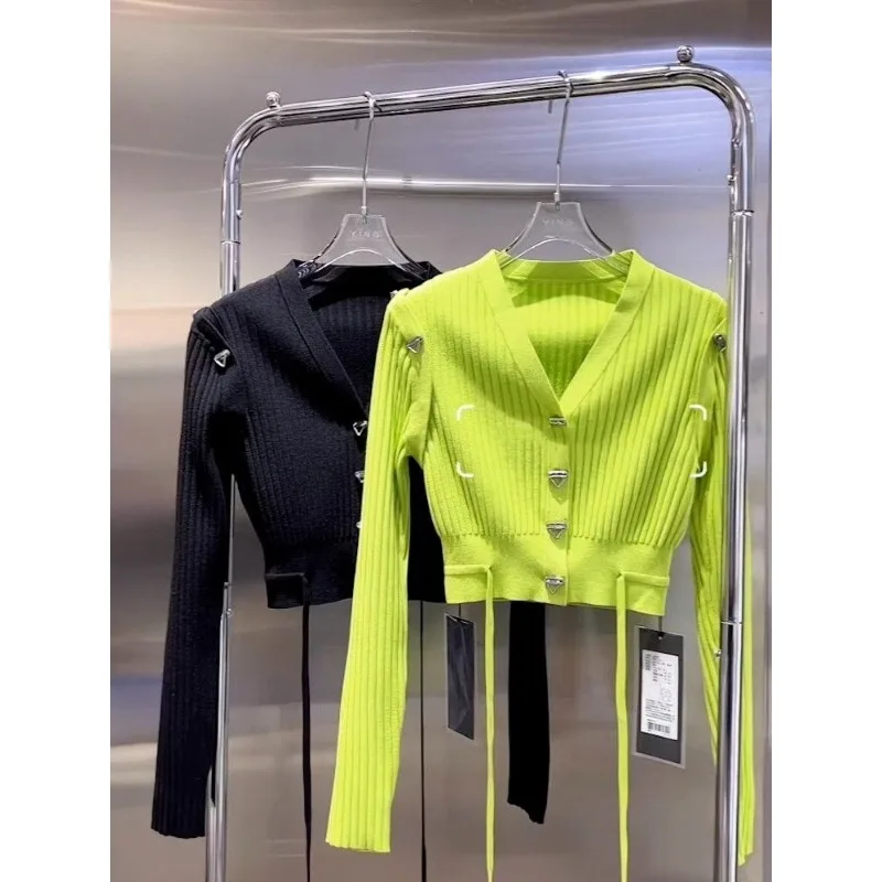 

Blouse Undergarment Cardigan Women's Autumn/Winter V-neck Patchwork Cropped Knitwear New Comfortable Casual Minimalist Niche