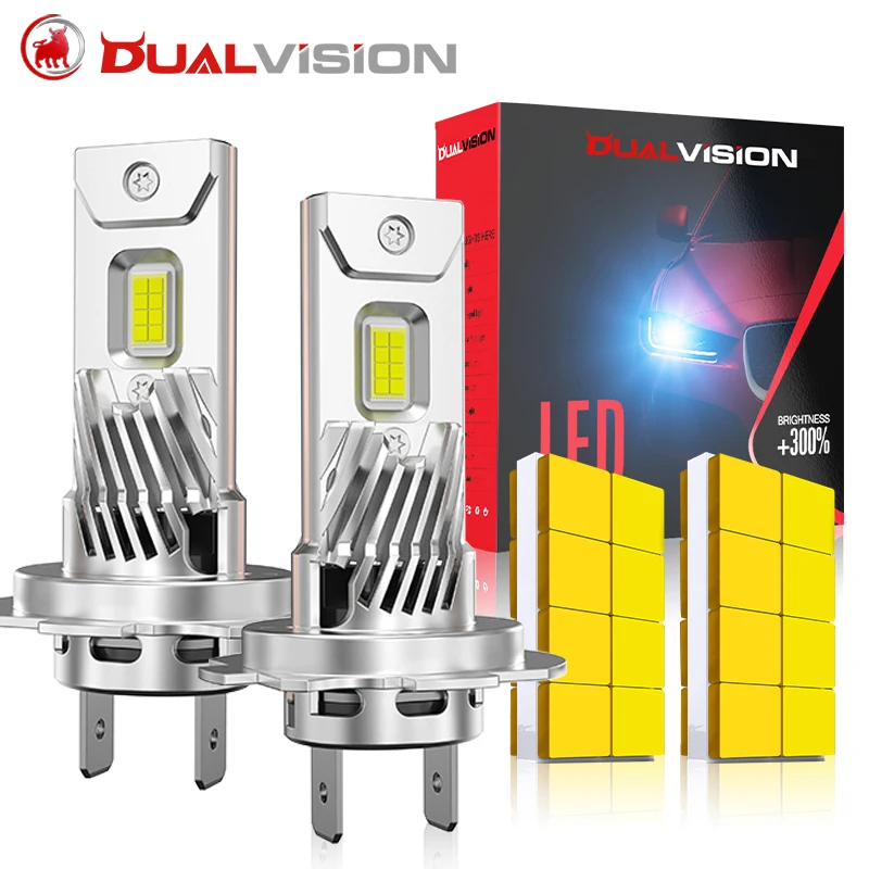 Dualvision 2 قطعة H7 LED المصابيح الأمامية 8054 CSP 6000K الأبيض 1: 1 الثنائيات الصغيرة التوصيل والتشغيل عالية منخفضة شعاع 12 فولت توربو مروحة Led H7 أضواء السيارة