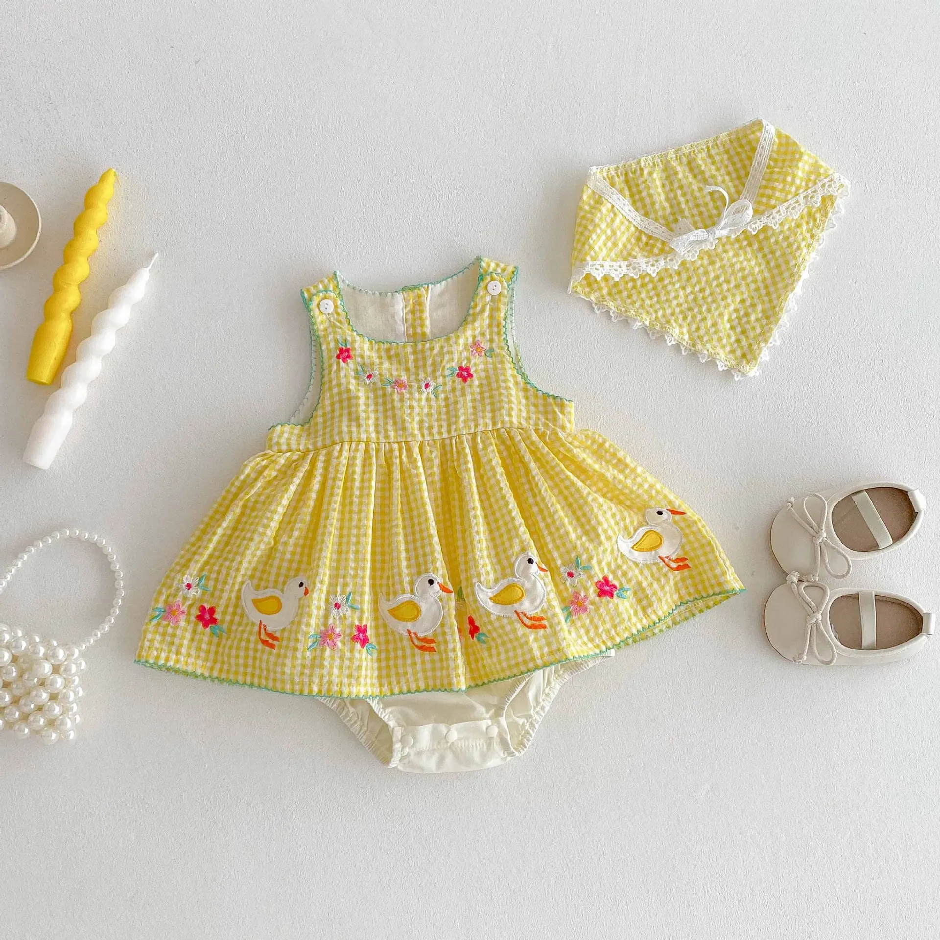 

0-2Y Baby Girls Clothes Cute Duck Embroidery Girls Bodysuit Ruffle One Piece Fashion Infant Outfit