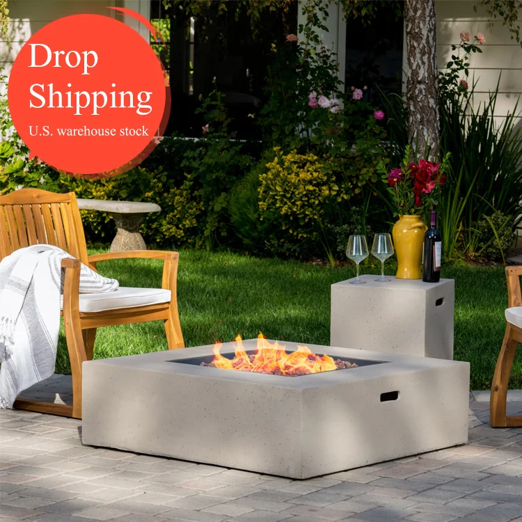 Light Grey Square 50K BTU Outdoor Gas Fire Pit Table with Tank Holder