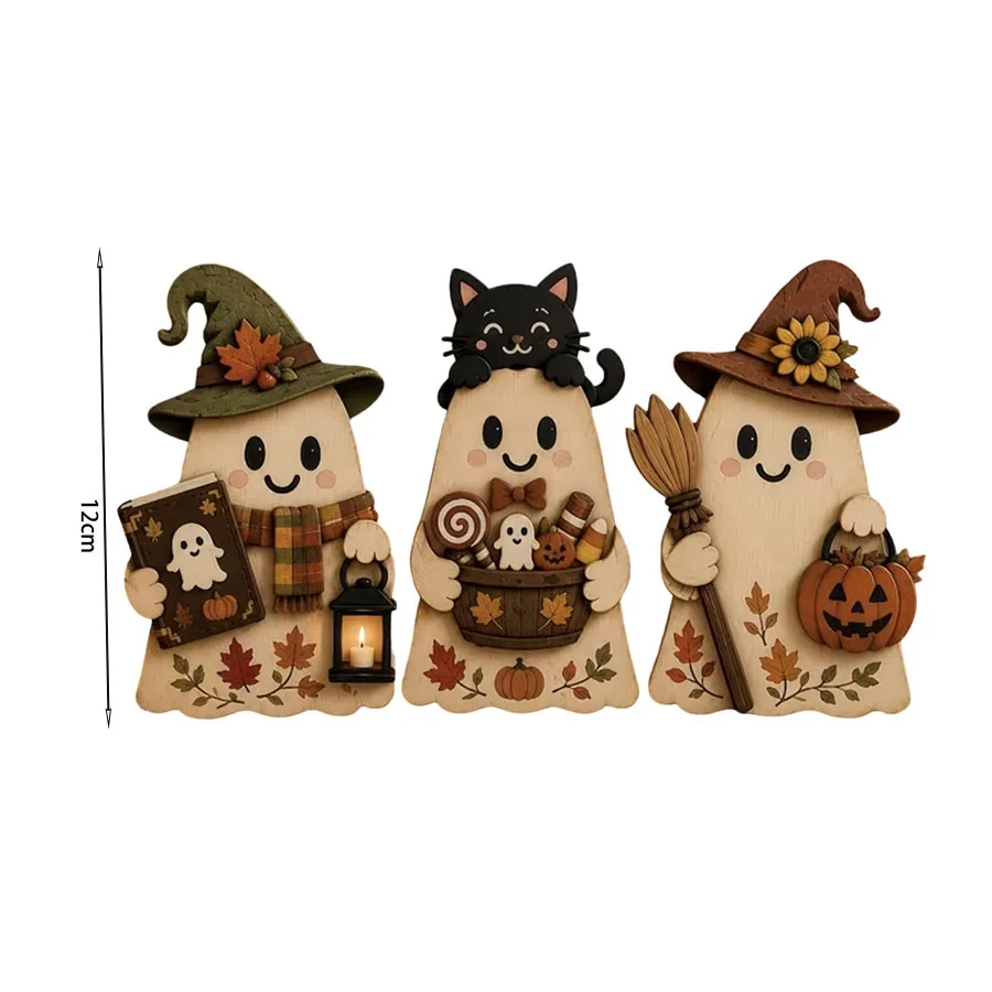 Dekorative Herbst-Ornamente aus Holz, bestehend aus drei Teilen, niedliche Herbst-Regaldekorationen, geeignet für Halloween, Weihnachten, Thanksgiving, als Tischdekoration, für den Schreibtisch im Büro, das Wohnzimmer – Detail 10