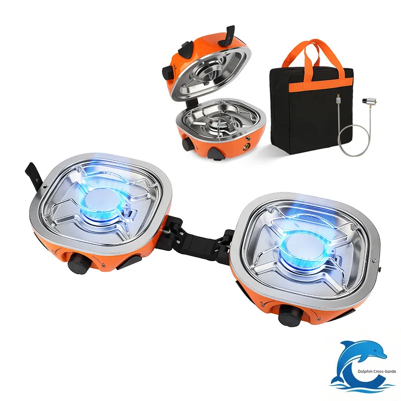 2026 New Double Head Cassette Stove Magnetic Foldable Shell Camping Stove Portable Split High Power Outdoor Gas Burner