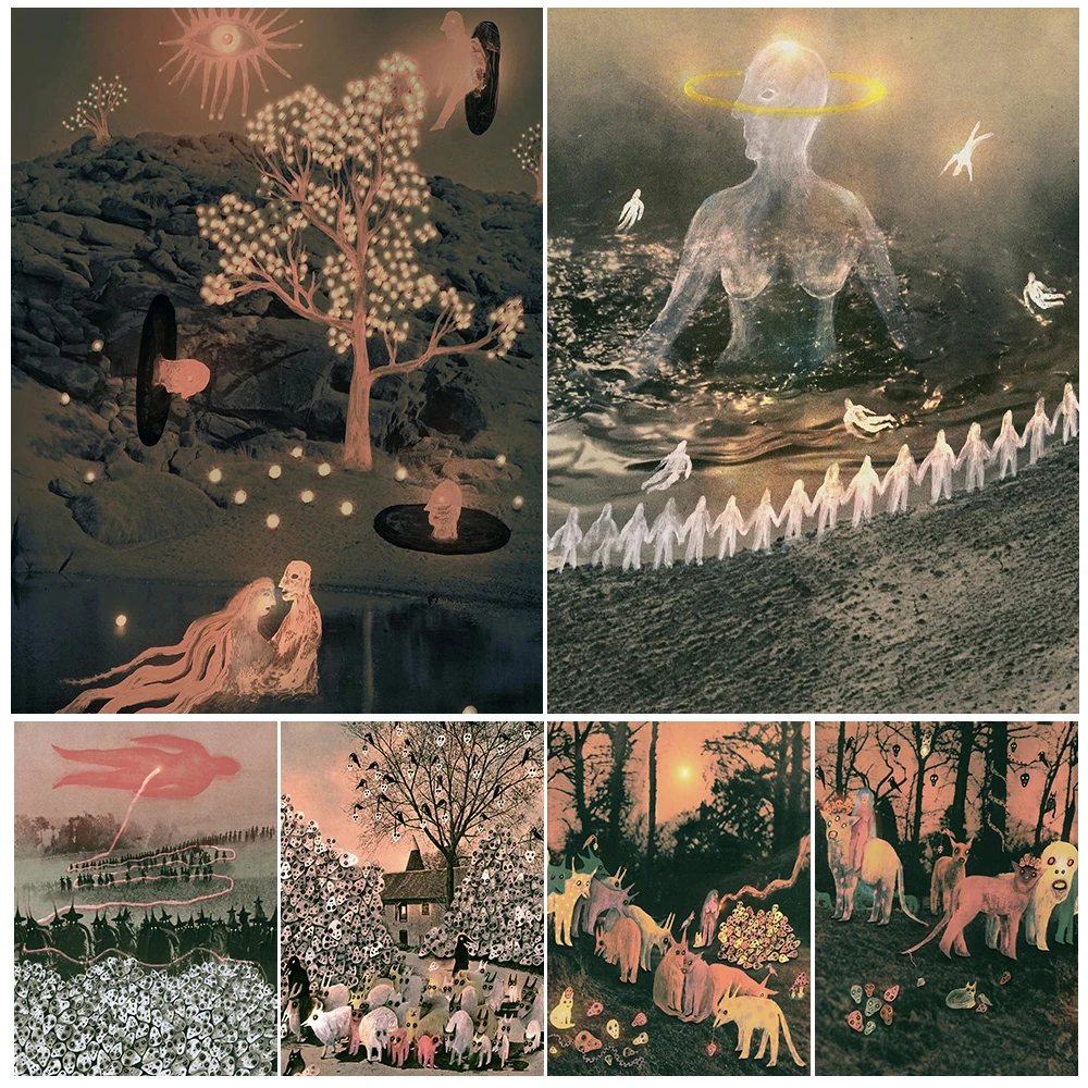 Gathering In Ghost Town Vintage Wall Art Canvas Painting Creepy Ghost Group Abstract Gothic Art Poster Print Home Decor Unframed