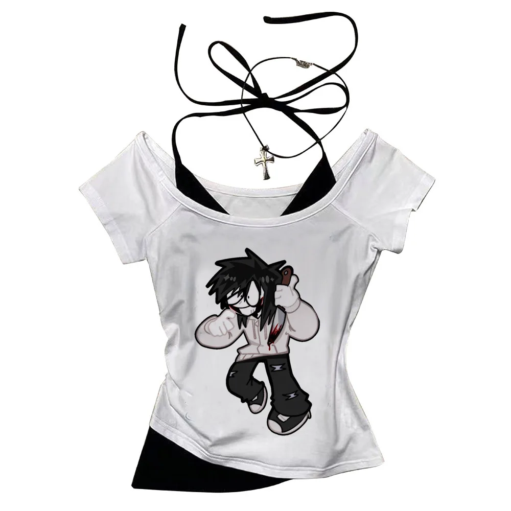 Camiseta corta Creepypasta para mujer, camiseta barata con diseño de meme japonés, rebajas de liquidación, ropa de calle, anime barato