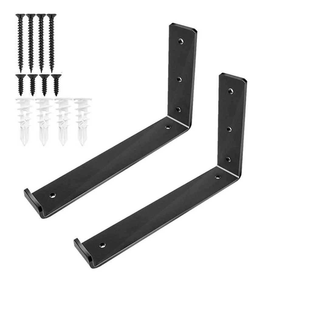 2Pcs Iron Storage Shelf Rack L-shaped Wall-mounted Kitchen Ornament Shelves Holder Bracket Accessories 20x4x15cm