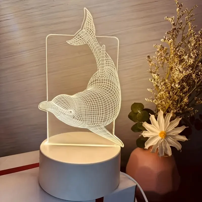 1pc Dolphin 3D Night Light, 3D Optical Illusion Lamp With Touch, 7-Color Changing Ambient Light For Bedroom