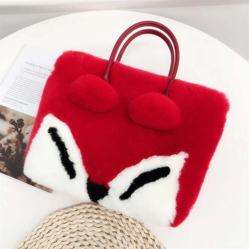 Luxury Designer Handbag Tote Women's Real Rex Rabbit Fur Tote 2023 Brand Soft Shopper Purse Crossbody Bag Women's Clutch