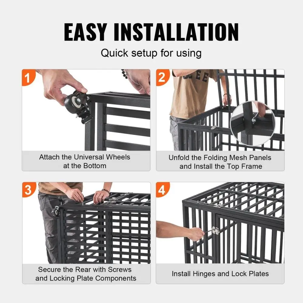 42 Inch Heavy Duty Indestructible Dog Crate with 3 Doors, Lockable Wheels & Removable Tray - Ideal for medium to Large Dogs