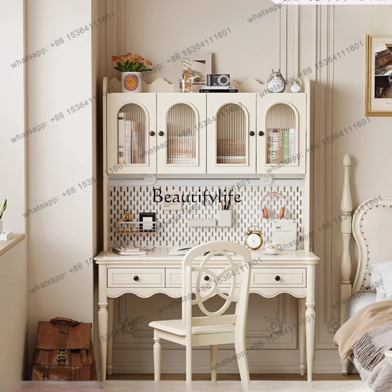 Factory DirectFrench-style White Cream Desk Home Use Solid Wood Office Desk Bedroom Writing Desk