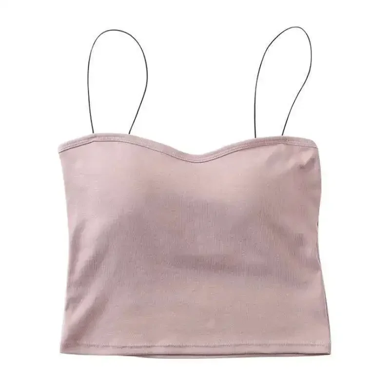 New Women Summer Vest Tops Sleeveless Cotton Bustier with Pads Soft Elastic Wear-resistant Vest Crop Top Seamless Bralette Tees