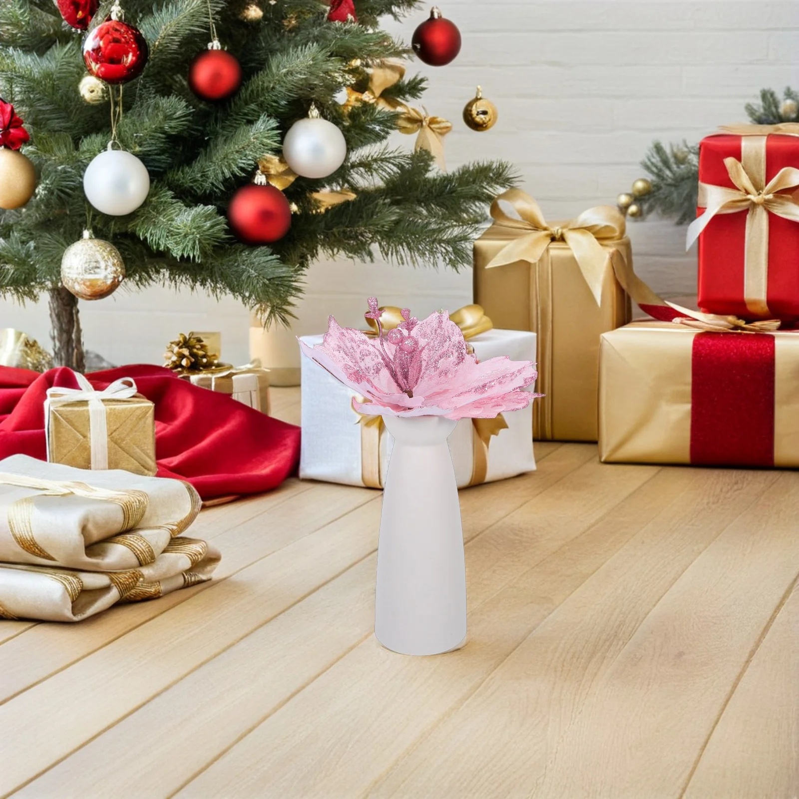 

4pcs Artificial Christmas Flowers Glitter Poinsettias Faux Floral Stems For Holiday Decor Xmas Tree Centerpieces Wreaths Table