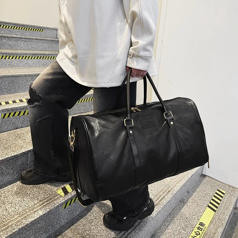Women's Gym Fitness Bags Man Shoe Pocket PU Leather Vintage Travel Duffle Shoulder Outdoors Sports Large Capacity Bag Handbag