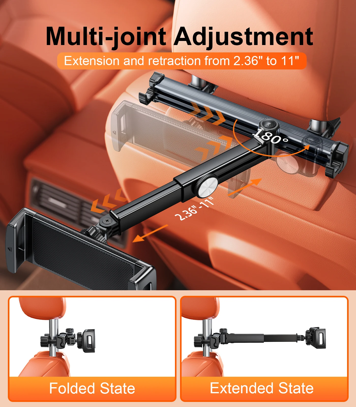 Dudukan Ponsel Tablet Sandaran Kepala Mobil Eary dengan Aksesori Interior Mobil Lipat Dapat Disesuaikan Dapat Diputar 360 dengan 2 Dudukan Kait Tersembunyi