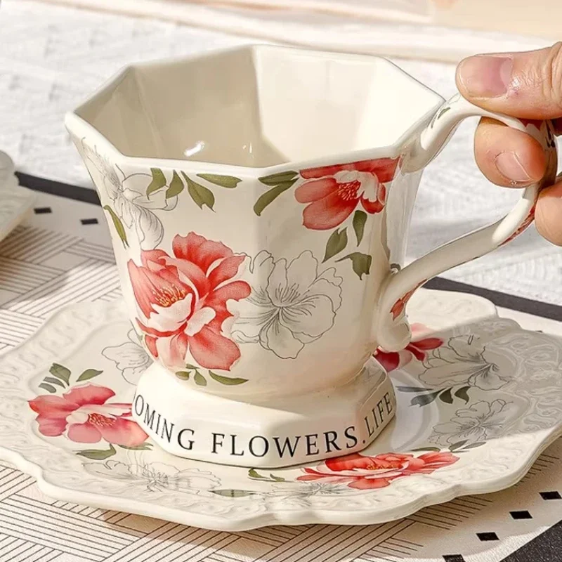 Octagonal Mark Coffee Cup and Dish Set for Home High end Restaurant Afternoon Tea Cup Light Luxury Artistic Ceramic