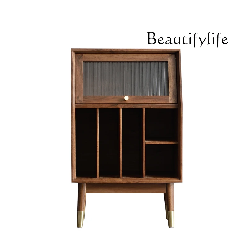 

Nordic Style Black Walnut Magazine Cabinet Modern Minimalist Living Room Multi-Functional Small Side Cabinet