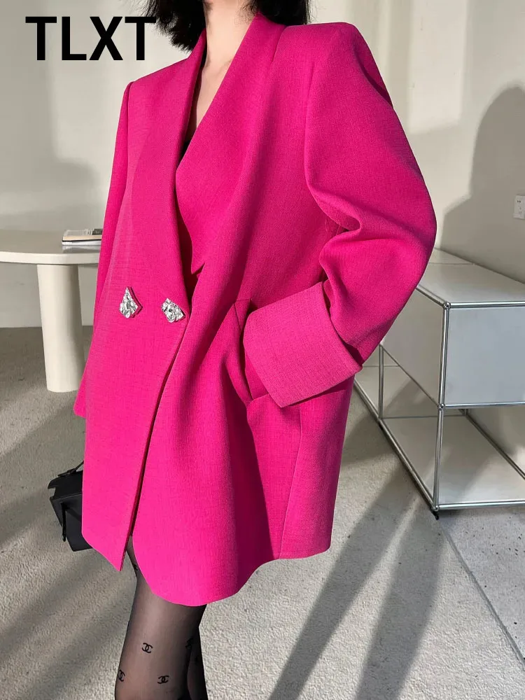 

TLXT модный темпераментный дизайнерский пиджак для женской одежды 2024, весна-осень, новый свободный высококачественный пиджак средней длины, пальто