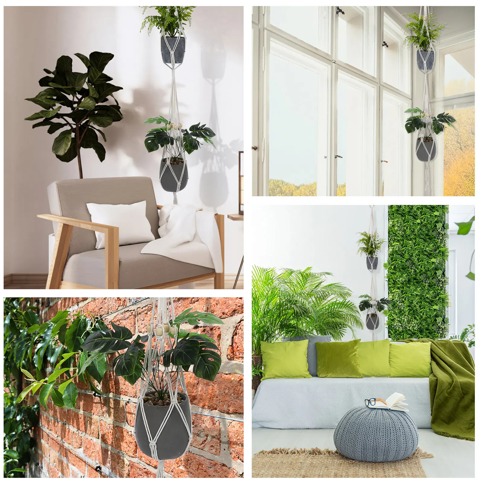 Macrame Plant Hanger Set – Handwoven Cotton Wall-Mounted Hanging Planter for Indoor & Outdoor Plants